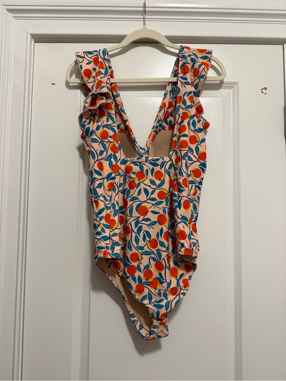 Summersalt The Ruffle Backflip Orange Peach Fruit Print One-Piece Swimsuit 12 - Picture 3 of 4